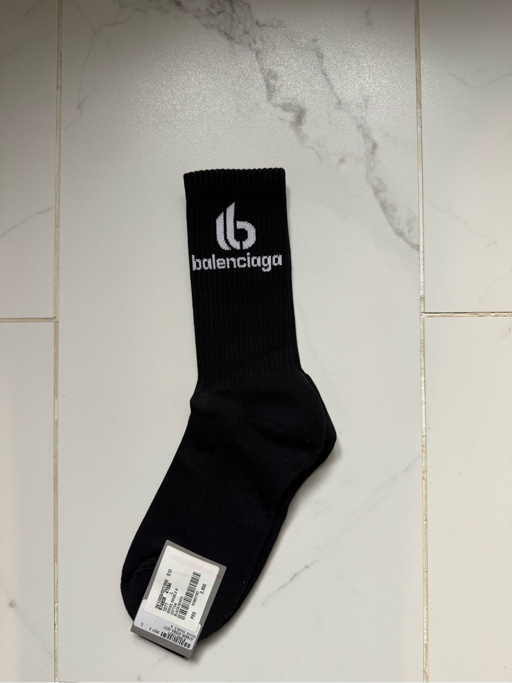 Balenciaga Black Crew Socks with White Logo (100% authentic)
